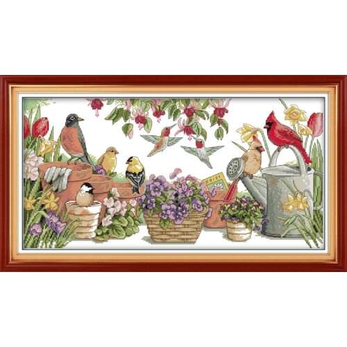 Joy Sunday Garden Bird Gather Together Cross Stitch Kit Animal Series Kit Point Decoration Chinese Embroidery Counted Needlework
