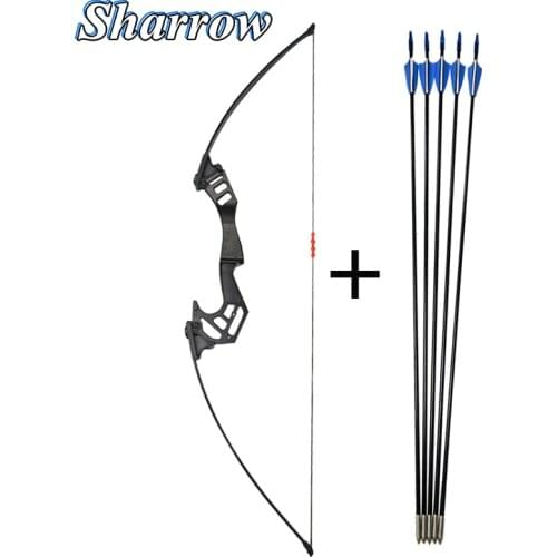 53'' 35lbs Recurve Bow and 5pcs Fiberglass Arrows Archery Hunting Bow and Arrow Set Shooting Practice Competition Straight Pull