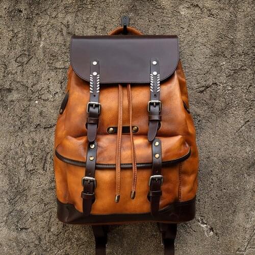 Large Capacity Retro Shoulder Bag Military Style Travel Bag Mens Backpack Luxury Mens Cow Leather backpack
