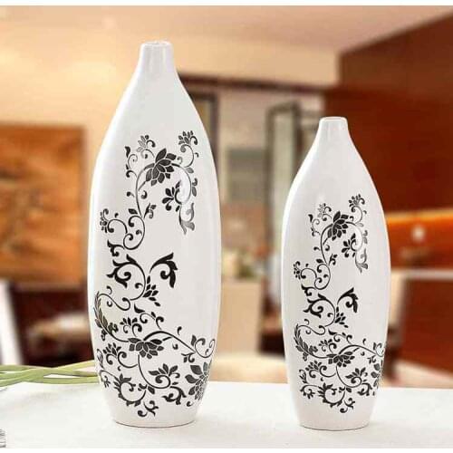 Modern small mouth porcelain vase contracted fashion ceramic vase crafts black and white vase with flowers pattern