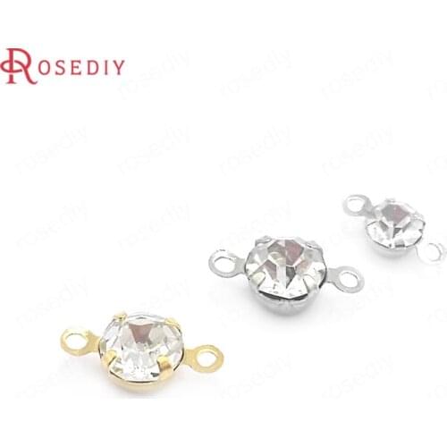 50PCS 4MM 5MM Imitation Rhodium Brass and Glass 2 Holes Rhinestone Connect Charms Diy Jewelry Findings Earrings Accessories