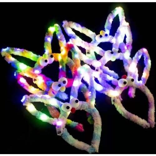 20pcs LED Blinking Luminous Ears Funny Light up Big Eyes Cute Fairy Lights Lovely Rabbit Hair Hoop For Party Halloween Gift