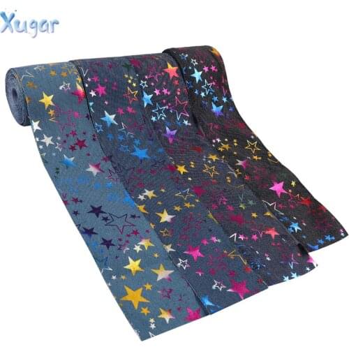 2Y/lot3'' 75mm Denim Ribbon Stars Printed Fabric Holiday Decorations Materials For Tissue Kids Bedding Gifts Packing Warrping