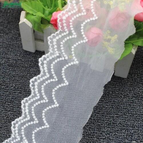 YACKALASI 10 Yds Tulle Embroidered Lace Fabric Soft Tulle Sewing Lace Flower Skirt Apparel Trims Scalloped Appliqued 7.5CM