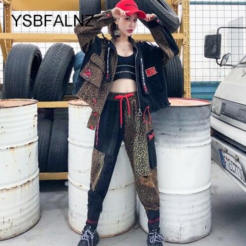 2021 Womens Leopard Jackets Plus Size Black Patchwork Harajuku Denim Coat Female Oversized Jean Clothing Spring Autumn Fashion