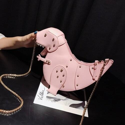 FuAhaLu Personality Rivet Dinosaur Design Casual Party Mini Crossbody Bag Chain solid color cartoon wallet messenger Bag