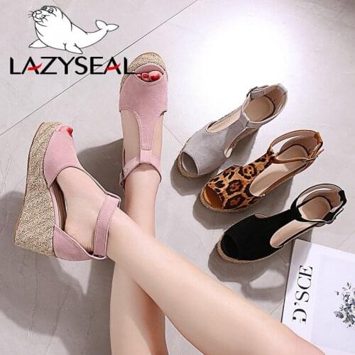 LazySeal Gladiator Shoes Woman Platform Sandals Summer Peep Toe Sandals Wedges Heels Buckle Shoes Zipper Summer Shoes