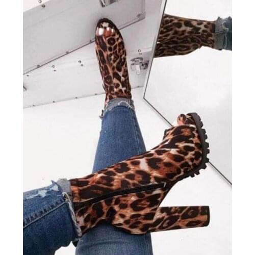 Bright Color Boots Women 2020 New Zipper Snake Pattern Waterproof Platform High-heeled Thick-soled Open Toe Low Boots