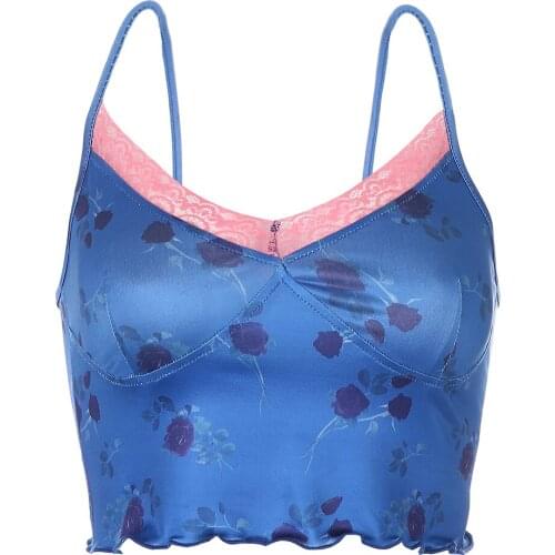 Womens Sexy Cami Crop Top, Vintage Rose Flower Print Lace Trim Sleeveless Camisole Vest 2020 New Hot