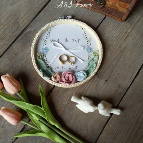 1pcs Creative Unique Handmade Embroidery Name Ring Bearer Pillows Engagement Wedding proposal Custom Marriage Ring pillow