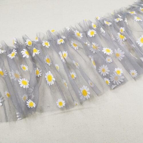 1Yard Embroidery Lace Fabric Daisy Flower Trim Applique 15cm Pink Grey Chiffon Material Ribbon Laces Sewing Trimmings