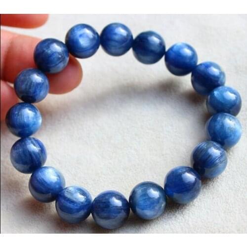 12mm Natural Blue Kyanite Crystal Cat Eye Beads Stretch Bracelet AAA free shipping