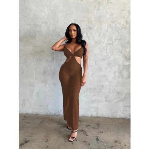 2021 New Arrival Fashion Design Jumpsuits Solid Hollow Out Spaghetti Strap Summer Casual Bodycon Rompers