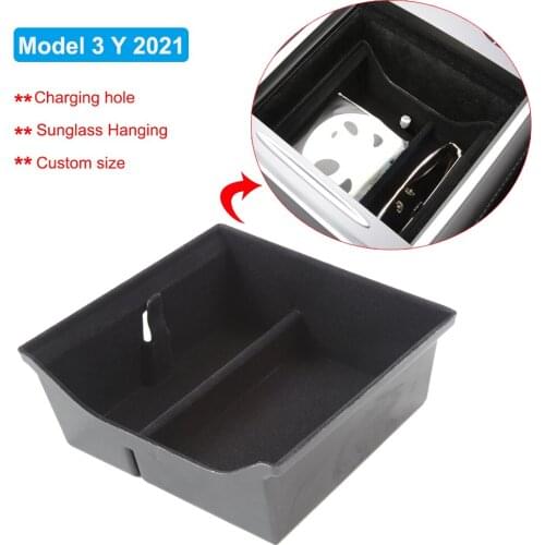 For Tesla Model 3 Y 2021 Car Central Armrest Storage Box Organizer Console Flocking/ABS Organizer Containers Holder Accessories