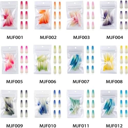 24pcs Long Gradient Ballet Magic Mirror Powder Fake Nails T Shape Coffin Nails Wearing Plastic Press On False Nail Tips Nail Art