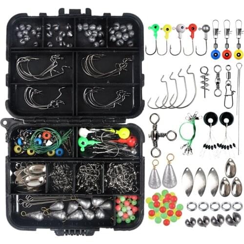 246Pcs Fishing Accessories Kit, Fishing Weights Sinkers Jig Hooks Wide Space Hooks Rolling Tackle Box Fishing Set