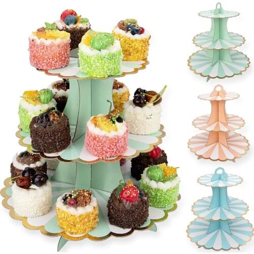 3-Layer Cupcake Stand Round Cardboard Cupcake Holder Foldable Baby Showers Birthday Wedding Party Decor Dessert Table Supply Hot