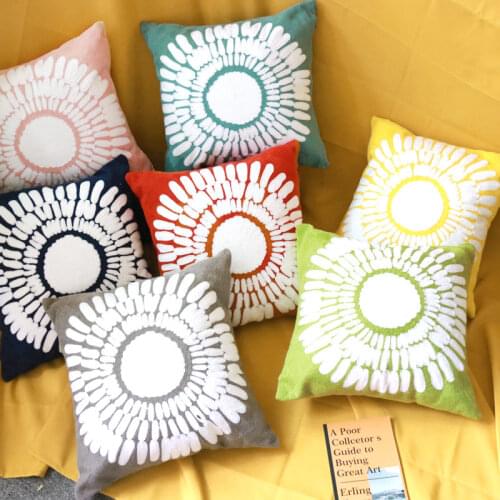 3D Sunflower Daisy Embroidery Cushions Pink Yellow Blue 45X45CM Wool Crocheted Pillow Cover Decorative Living Room Decoration