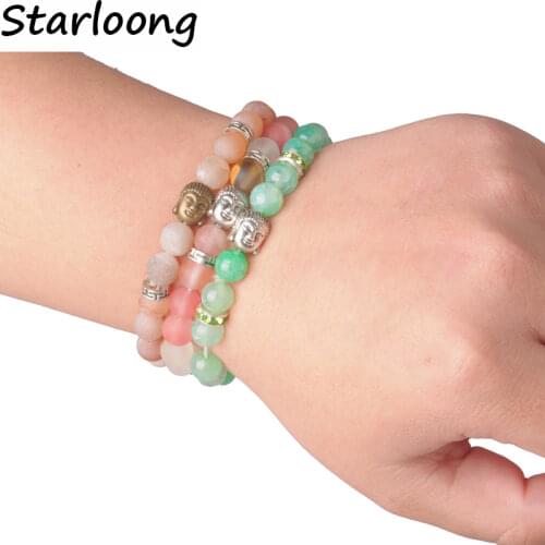 8mm Fashion Buddha Head Bracelet Charm Natural Stone Original Elastic Force Bracelet Jewelry Women beads for jewelry making