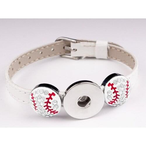 Baseball 18mm adjustable PU leather Snap button jewelry bracelet boys girls gift BS261