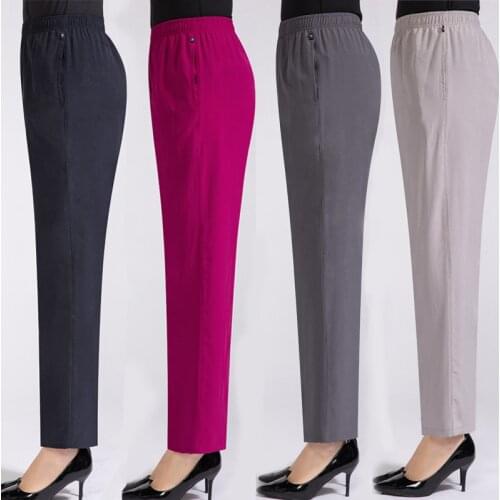Middle Aged Women Pants Summer Thin Comfortable And Cool Mulberry Silk Pants Elastic Waist Female Trousers Plus Size 5XL W2054