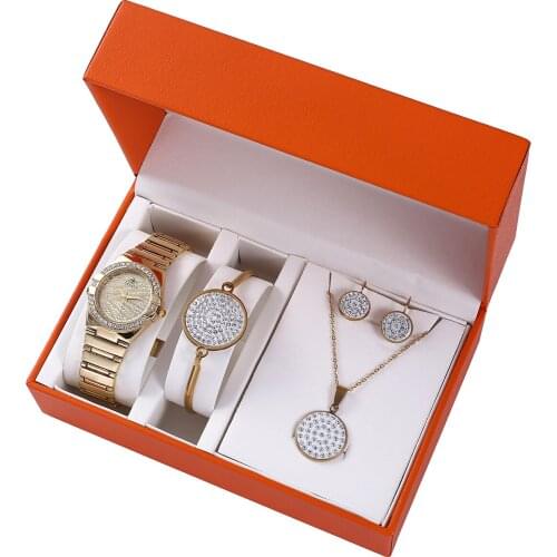 XSVO Ladies Fashion Trend Boutique Set Gift Box Diamond Watch+Bracelet+Necklace+Earrings Elegant Dress Casual Women Watches