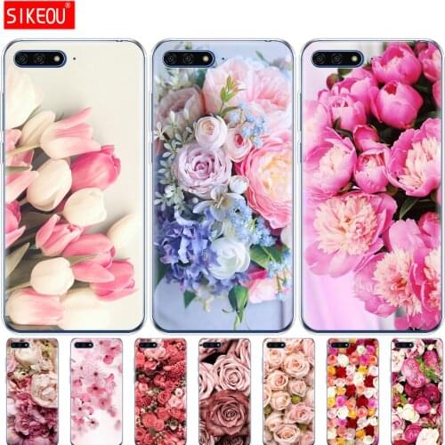 For Huawei Honor 7A PRO Case huawei Y6 2018 Prime cover huawei y5 2018 prime Y9 Silicon soft tpu Phone bumper Flower Rose Peony