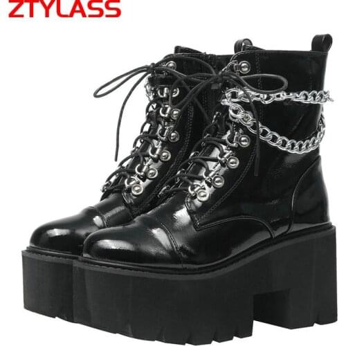 Spring Autumn Women Platform Boots Sexy Chain Heel Boots Chunky High Heel Ankle Boots Zipper Platform Boots Winter Female Shoes