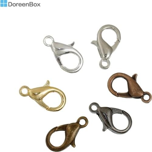 Doreen Box Zinc Based Alloy Lobster Clasp Findings Mixed 14mm( 4/8") x 7mm( 2/8"), 60 PCs
