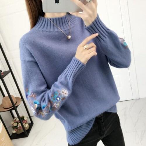 Jumper Women Sweaters And Pullovers 9492-9030 New Half High Collar Sleeve Embroidered Sweater Pullover 49-2f 4 Rows 2 Shelves