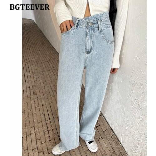 BGTEEVER Mom Jeans Womens Jeans Baggy High Waist Long Straight Pants Female 2021 Fashion Casual Loose Women Denim Trousers