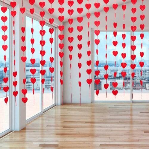 Heart Garland With 3m Rope Charm Love Hanging String Garland DIY Curtain Felt Non-woven For Home Wedding Party Decoration
