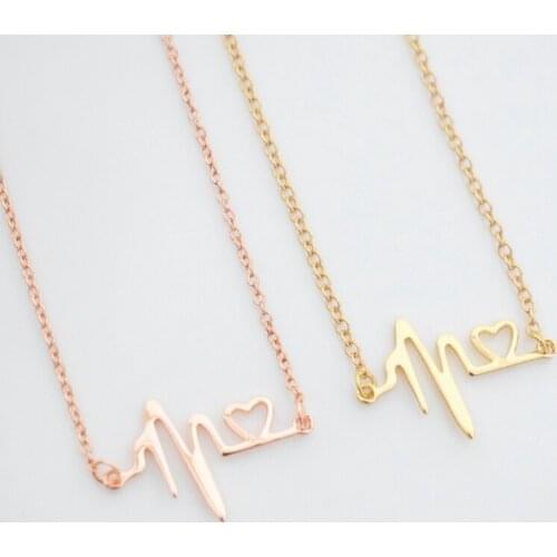 Exquisite Rose Gold Heart electrocardiogram ECG Pendant Necklace Women Jewelry Valentines Day Gift For Girlfriend Lover