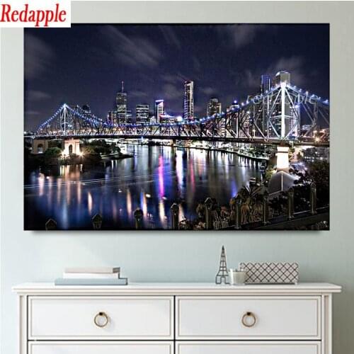 City Night New York Brooklyn Bridge Diamond Painting Full Square Diamond Embroidery Mosaic Diamond Cross Stitch Kit Wall Sticker