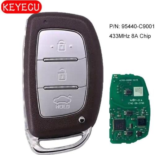 KEYECU 433MHz 8A Chip Keyless-Go Smart Remote Key FOB 3 Button Fob for Hyundai IX25 Before 2017 P/N: 95440-C9001