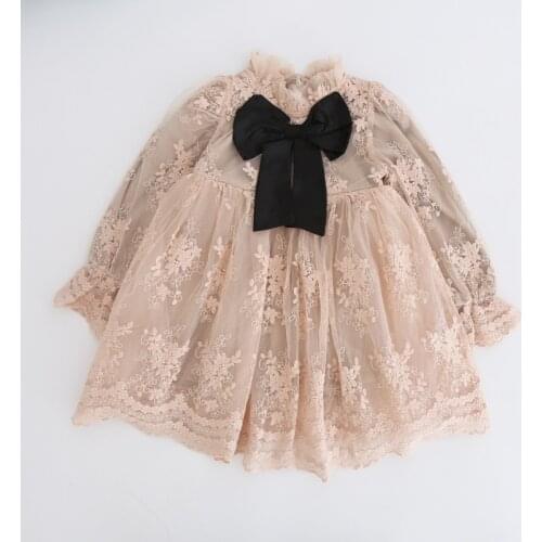Lace Dress Girls Vestido Long Sleeve Children Clothing Flower Tutu Birthday Party Dresses Bownot Kids Clothes Casual Wear 3 8T