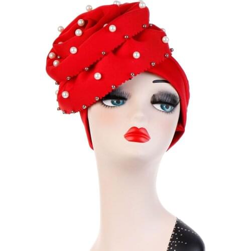 Fashion Trend Durag Solid Space Cotton Flower Party Prom Muslim Baotou Hat beaded hat Baotou Turban Hair Accessories for Women