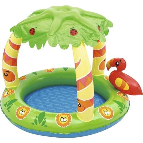 Inflatable Baby Jungle Play Pool Float Seat With Palm Tree Sunshade Swim Toys For Pool Kids Fun Water Raft Boia Piscina