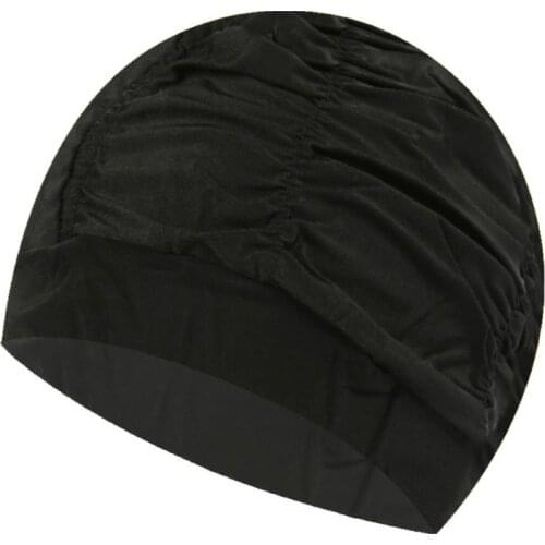 Solid Color Pleated Swim Cap Hot Spring Swim Cap Adult Printed Swimming Cap-navy 2