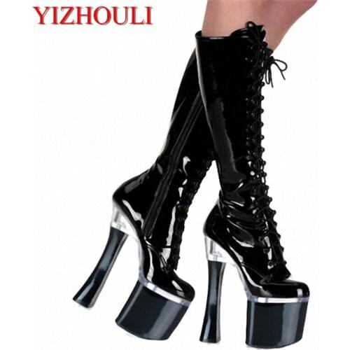 18cm The sexy side zipper high boots, the tongue front lace-up boots, wedding boots ultra-high heels and the Dance Shoes