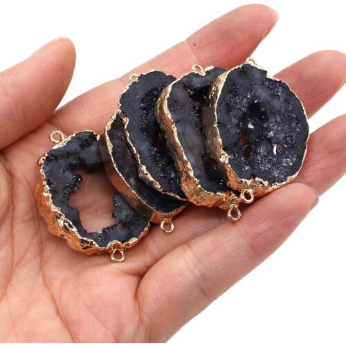 Natural Druzy Crystal Pendants Gold-plated Double hole Connector Charms for Jewelry Making Women Necklace Crafts Accessories