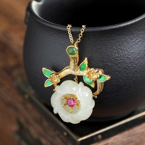 Plated cloisonne natural hetian plum blossom female character joker pendant restoring ancient ways
