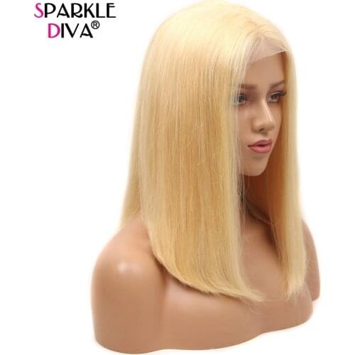 Straight 613 Blonde Human Hair Wig Pre Plucked Brazilian Short Bob Wigs For Women 8-14 Inch Blonde 13x1 Lace Front Wig Remy Wig