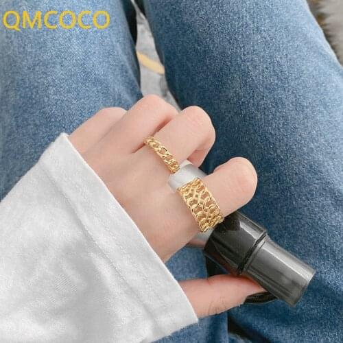 QMCOCO 925 Silver Wide Chain Creativity Personality Adjustable Ring Fine Jewelry For Women Party Simple Decoration