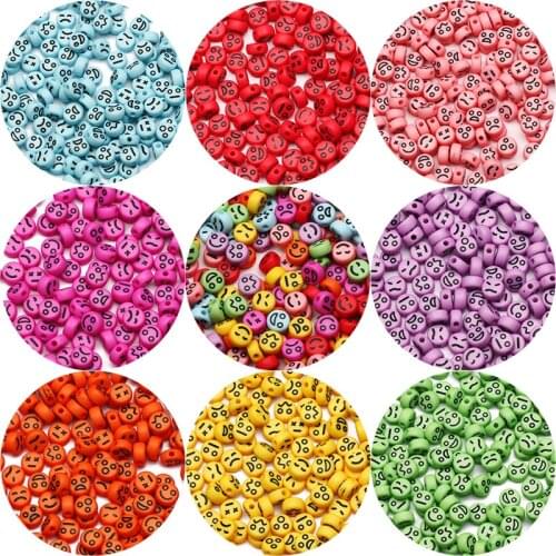 7*4mm Colorful Smiley Mixed Emoticons Acrylic Beads Round Flat Loose Spacer Beads For Jewelry Making Diy Bracelet Accessories