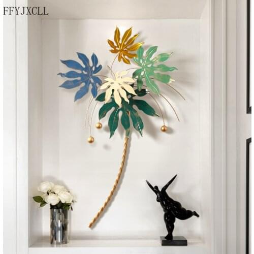 European Light Luxury Plant Wrought Iron Wall Decoration Living Room Metal 3D Pendant Creative Restaurant Home Decoration