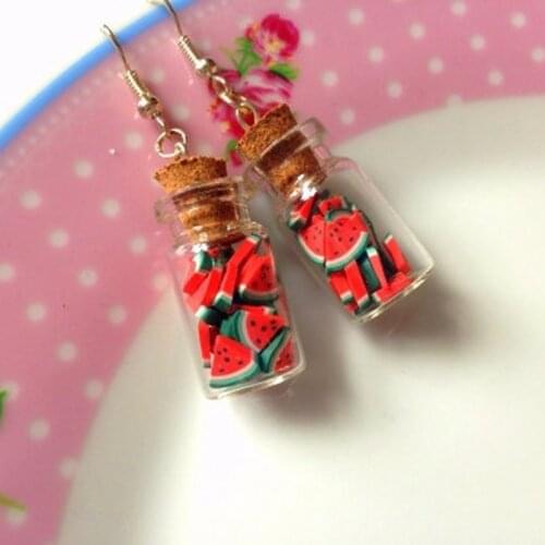 Watermelon Earrings, Fruit Earrings, Fruit jewellery, glass bottle earrings, summer watermelon jewellery gift