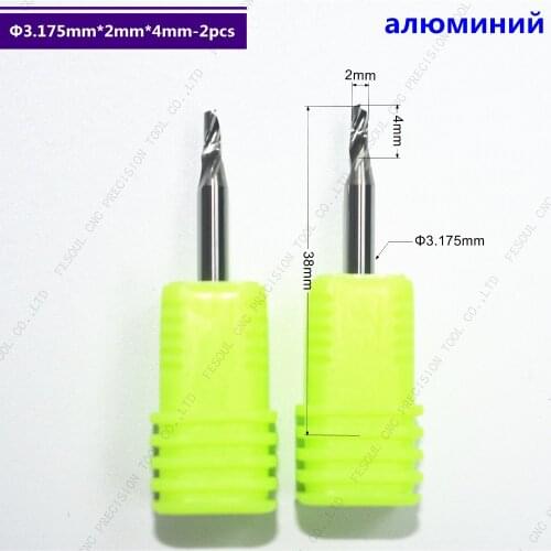 2PCS- 3.175mm*2mm*4mm-Single Flute Spiral end mill cnc solid carbide aluminum engraving milling cutter,aluminum composite panels