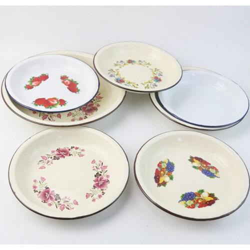 European and American thick enamel plate classic printed dish cold 20/22/24/26 cm large tableware Garden fruit tray durable