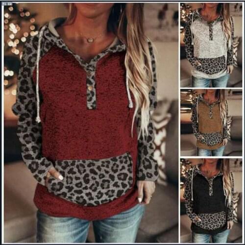 Sweatshirt Hoodies womens 2021 Autumn Winters womens's Leopard Print Button Hooded womens's Fleece Clothing LDM201027
